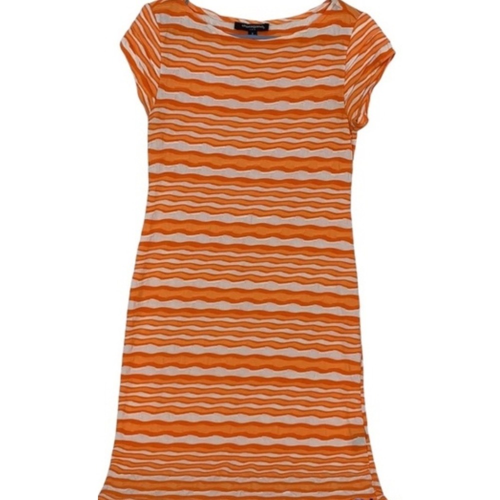 Sharagano‎ Womens Orange White Wavy Stripe Cap Sleeve Sheath Dress Size 4